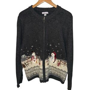 Vintage Croft & Barrow Zip Front Holiday Cardigan Sweater Medium M silk blend
